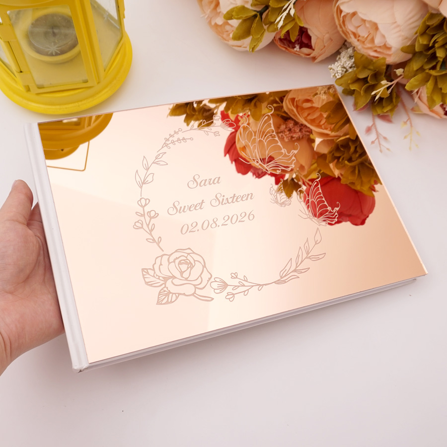 Personalized Guest Book - Custom Butterfly Design Acrylic Mirrored Guest