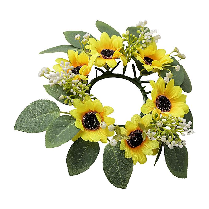 Unity Candle Set - Artificial Sunflower Candle Rings Wreath Decorative