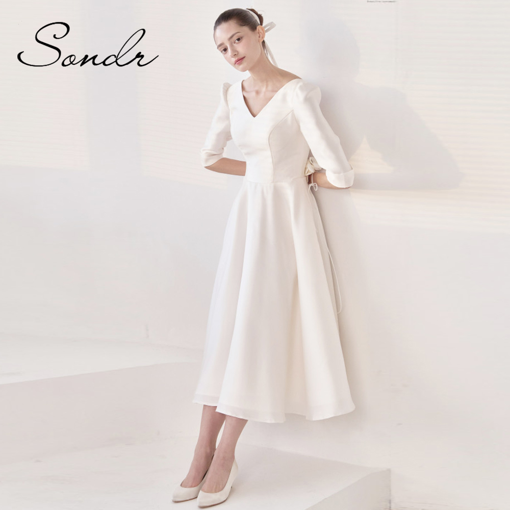 Wedding Qq - Sondr V-Neck Satin Half Sleeves Korean